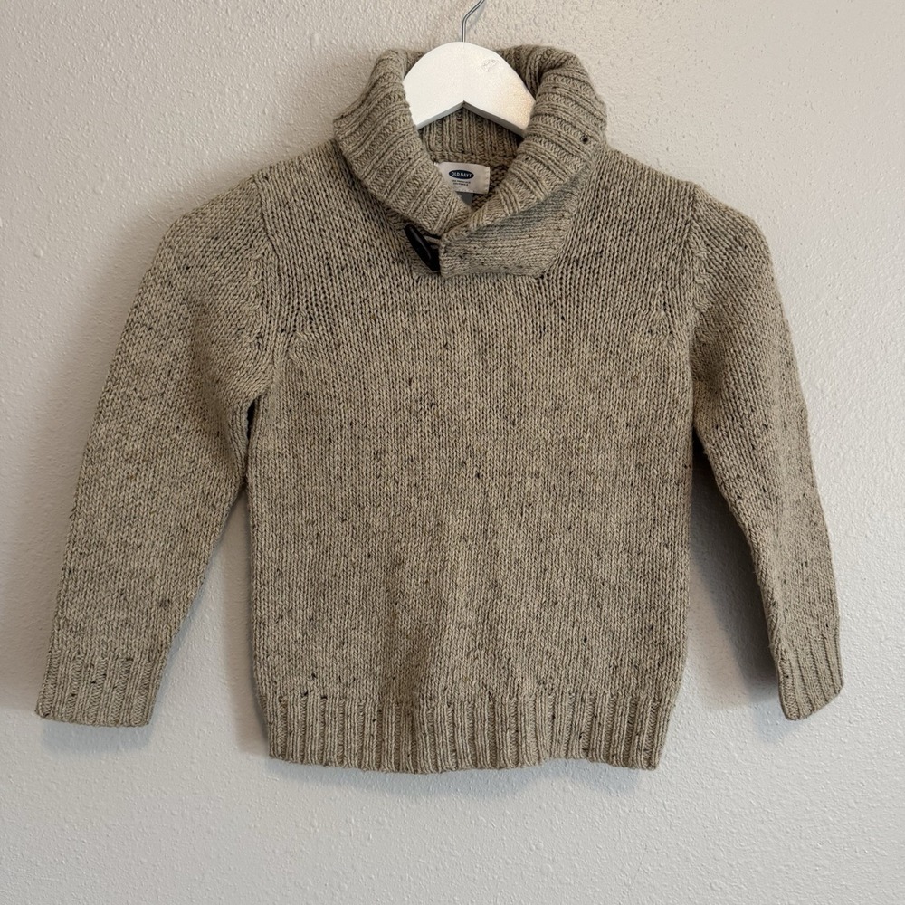 Old Navy Toddler Boy 5T Oatmeal Marl Wool Blend Shawl Collar Toggle Knit Sweater